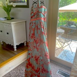 Gorgeous BCBG dress with fabulous colors. Mint with Orange throughout .Like new